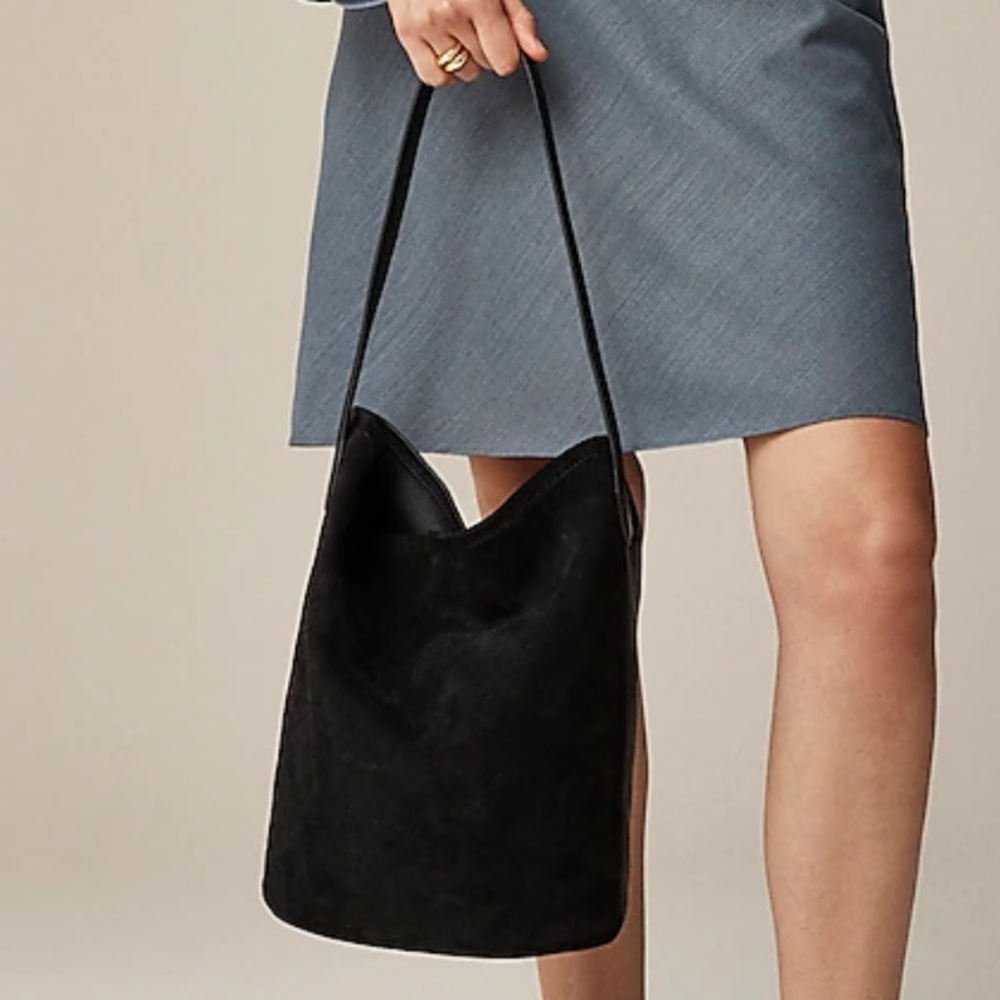 J. Crew Black “Berkeley” bucket bag in leather and suede